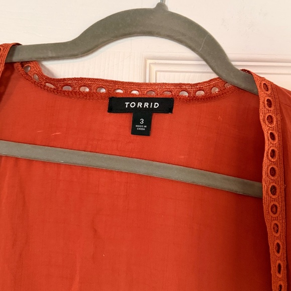 Torrid Terracotta Maxi Cardigan/Coverup with Lace Accents - Picture 3 of 5